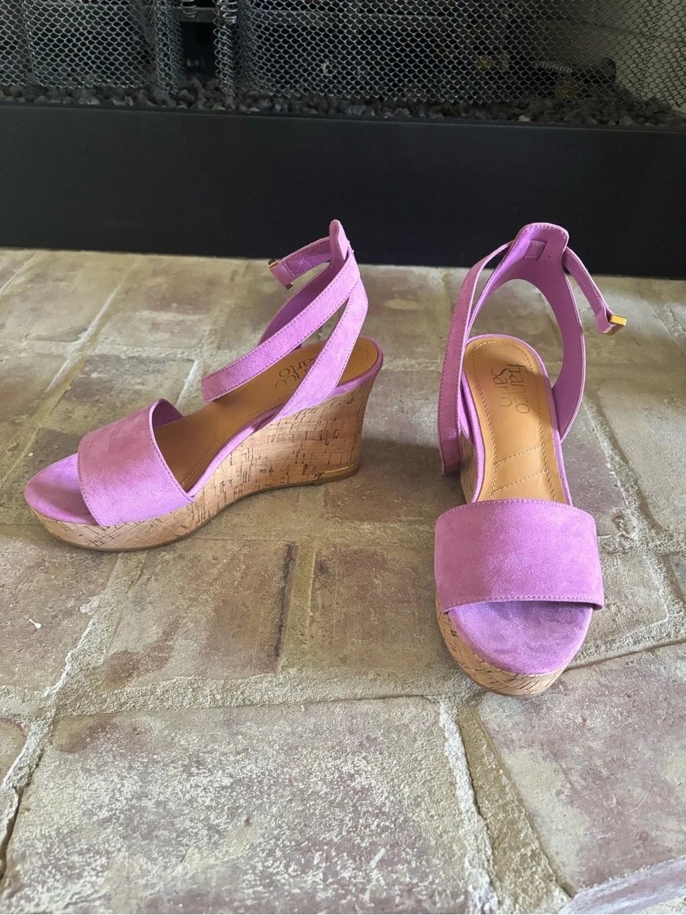 Franco Sarto Mauve Suede Ankle-Strap Cork Wedge Sandals